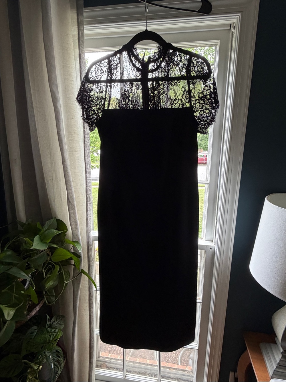 Black Lace Yoke Midi Dress